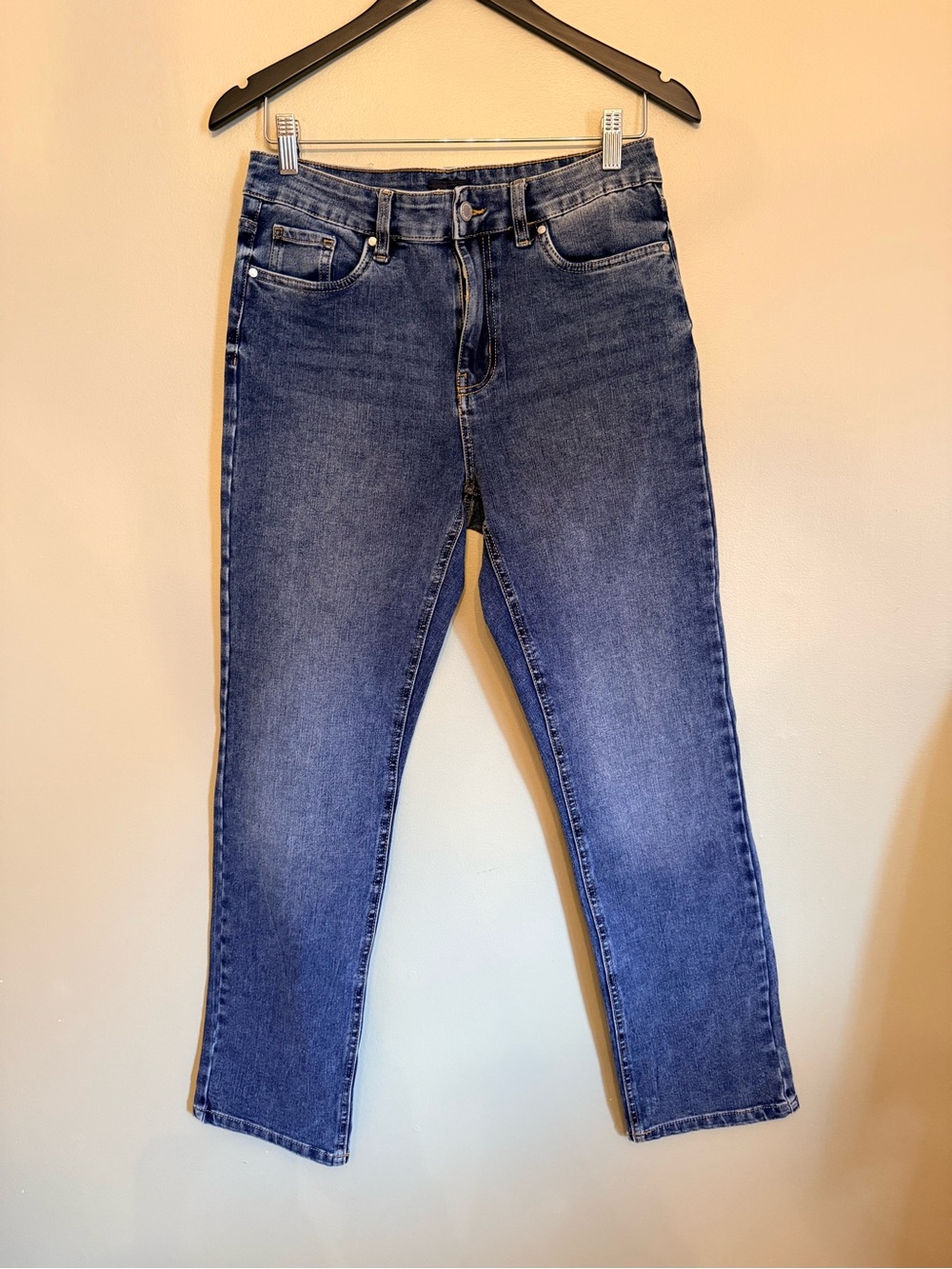 Simon Chang Medium Medium-Wash High-Rise Straight Leg Stretch Denim Jeans